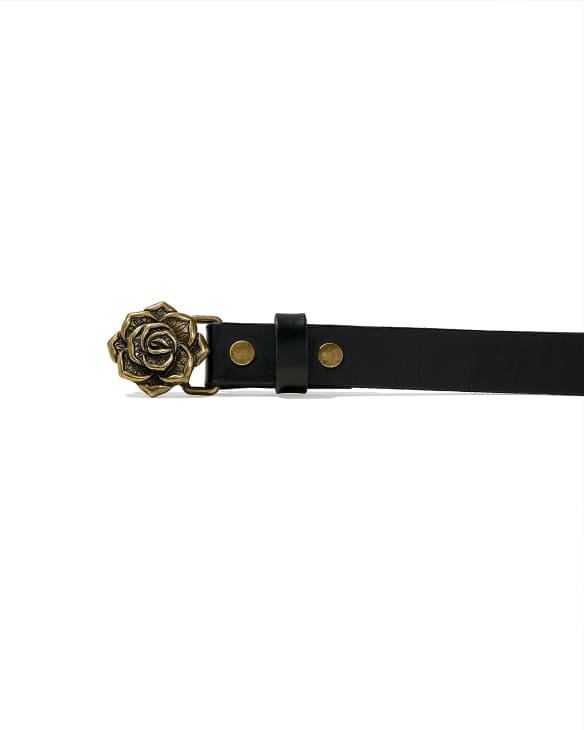 Rose Buckle Belt in Black Leather